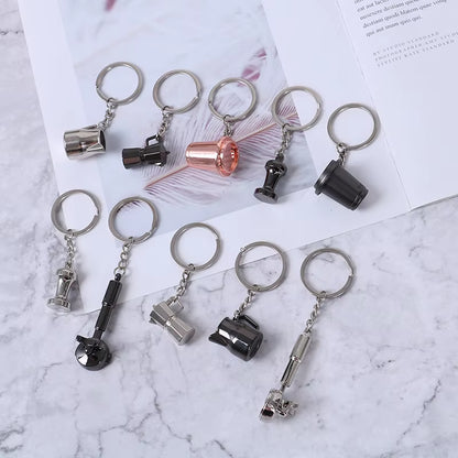 Creative Coffee Keychain Coffee Handle Keyring Portable Coffee Machine Pitcher Keyring Portable Coffeeware Accessories Gift