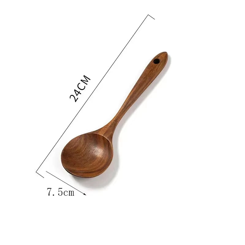 Teakcraft™ Natural Wood Cooking Spoon – Long Handle Skimmer & Rice Scoop Made from Premium Thailand Teak