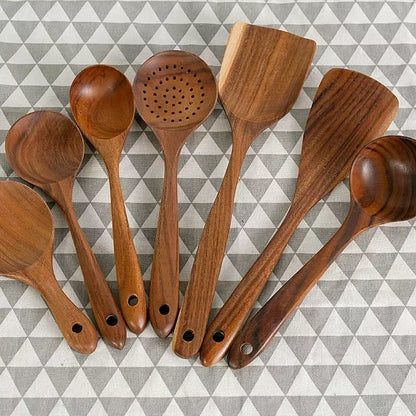 Teakcraft™ Natural Wood Cooking Spoon – Long Handle Skimmer & Rice Scoop Made from Premium Thailand Teak