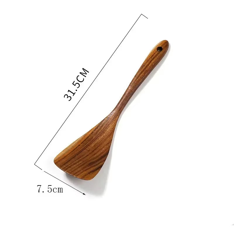 Teakcraft™ Natural Wood Cooking Spoon – Long Handle Skimmer & Rice Scoop Made from Premium Thailand Teak