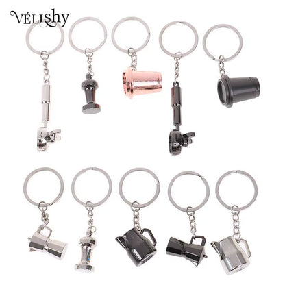Creative Coffee Keychain Coffee Handle Keyring Portable Coffee Machine Pitcher Keyring Portable Coffeeware Accessories Gift