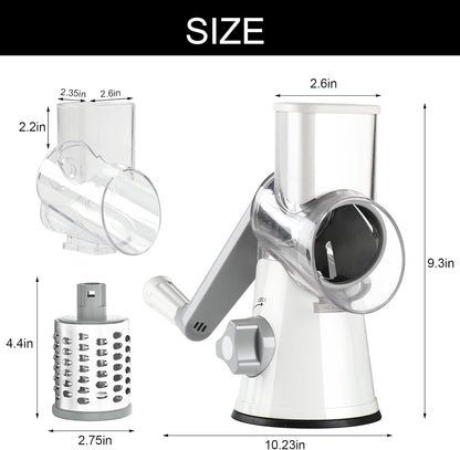 Rotary Cheese Grater Cheese Shredder - round Mandoline Slicer Vegetable Slicer Walnuts Grinder with Strong-Hold Suction Cup Base and Cleaning Brush