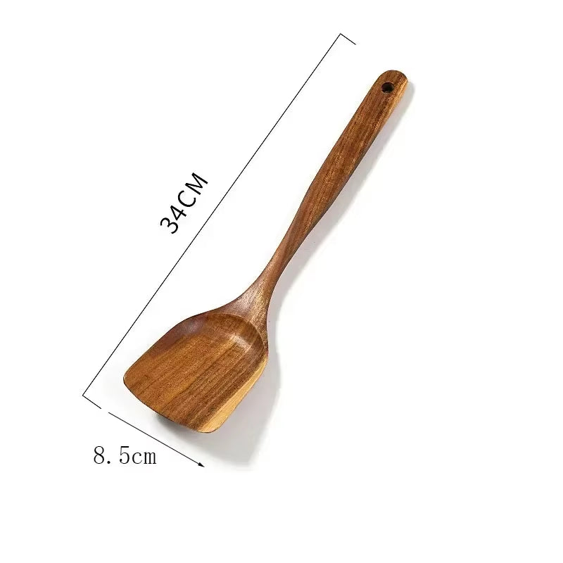 Teakcraft™ Natural Wood Cooking Spoon – Long Handle Skimmer & Rice Scoop Made from Premium Thailand Teak