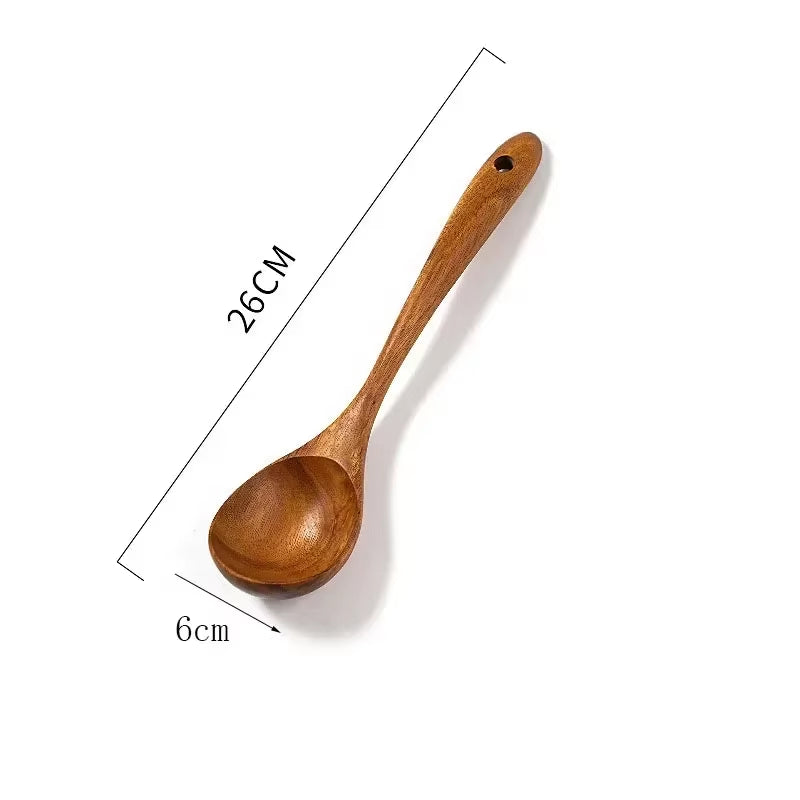 Teakcraft™ Natural Wood Cooking Spoon – Long Handle Skimmer & Rice Scoop Made from Premium Thailand Teak